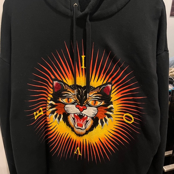 Black Hoodie with Fierce Cat Design